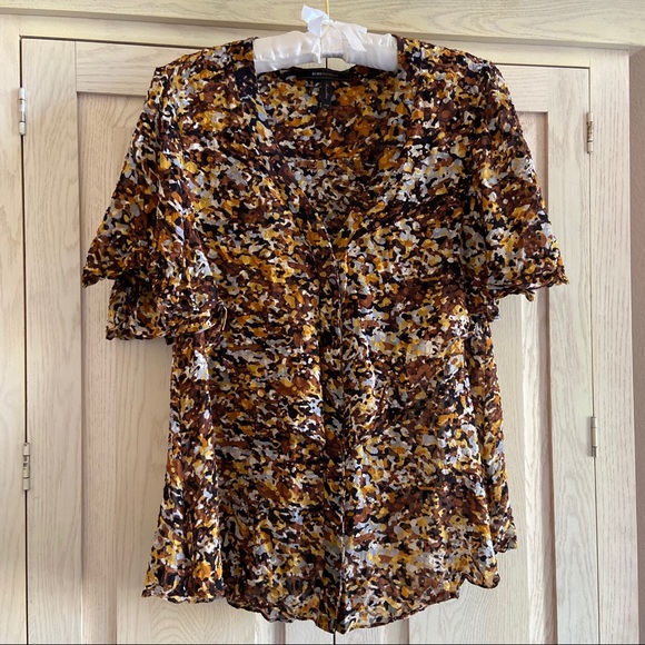 BCBGMAXAZRIA 100% Silk Fall Floral-ish Capelet Blouse | Size XXS - Picture 2 of 10